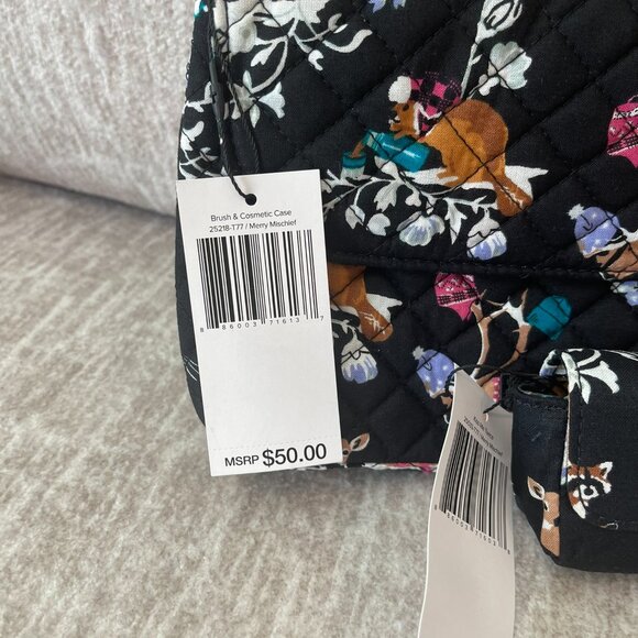 Vera Bradley Set of Brush & Cosmetic Case & Kiss Me Twice Case - Merry Mischief - Picture 3 of 10